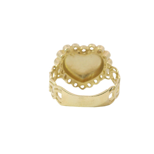 14KT Gold Ring Women's Plain Puff Heart with 18 White CZ Stones Border Chino Link Band