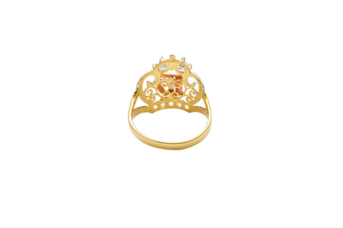 14KT Gold Ring Women's Tri Tone "15" Quinceanera Tiara with Two Round White CZ Stones on Top and Five Round White CZ Stones on Tiara Band Plain Split Band