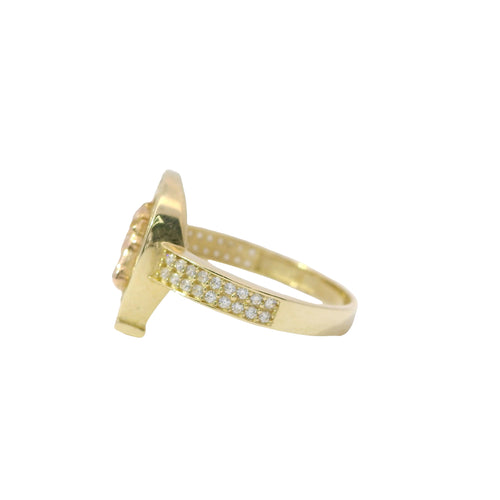 14KT Gold Ring Women's Two Tone Plain Horsehead Portrait with White CZ Stones Horseshoe Border and Band