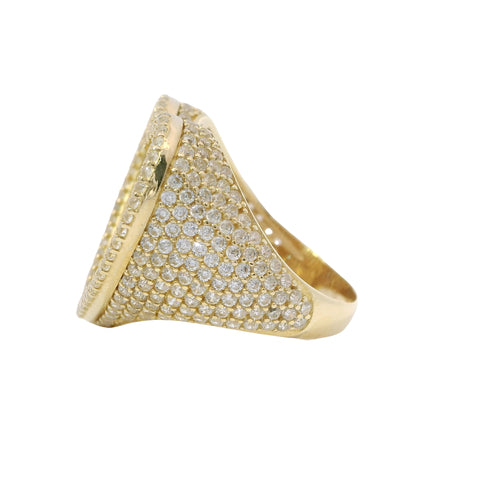 14KT Gold Ring Women's White CZ Stones Heart Flat Cluster Center with Double White CZ Row Border and 12 Row of CZ Band