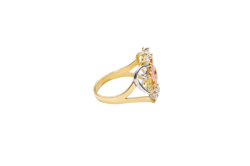 14KT Gold Ring Women's Tri Tone "15" Quinceanera Tiara with Two Round White CZ Stones on Top and Five Round White CZ Stones on Tiara Band Plain Split Band