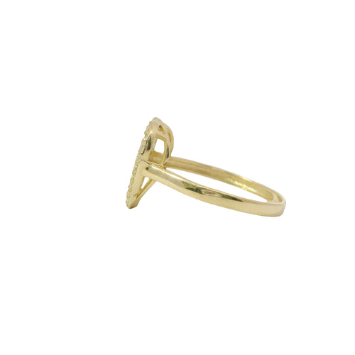 14KT Gold Ring Women's Open Stripe Heart with White CZ Stone Border