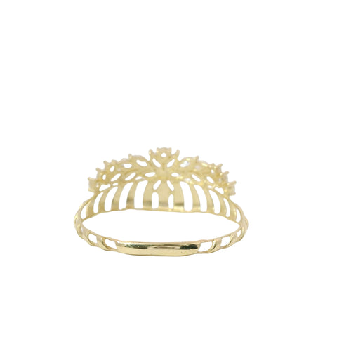 14KT Gold Ring Women's Light Weight White CZ Stone Snowflake Garland Center with Open Stripe Band