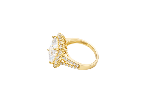 14KT Gold Women's Ring Jumbo Rectangle White Center CZ Stone with Round White CZ Stones Border and Split White CZ Stones Band