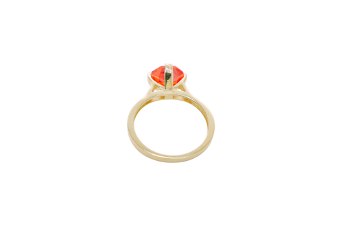 14KT Gold Women's Ring Octagon Rose Jumbo 4 Prong Burnt Orange CZ Center Stone with Round White Pave CZ Stone Band