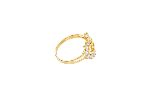 14KT Gold Ring Women's Tilted Open Heart 15 Quince with White CZ Stone Border Split Band