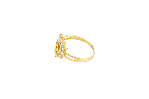 14KT Gold Ring Women's Tilted Open Heart 15 Quince with White CZ Stone Border Split Band