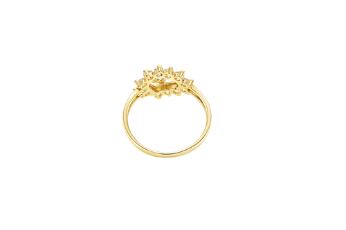 14KT Gold Ring Women's Tilted Open Heart 15 Quince with White CZ Stone Border Split Band