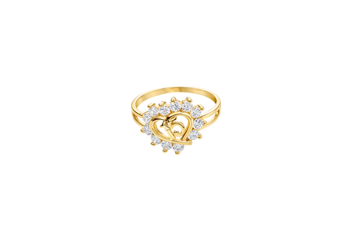 14KT Gold Ring Women's Tilted Open Heart 15 Quince with White CZ Stone Border Split Band