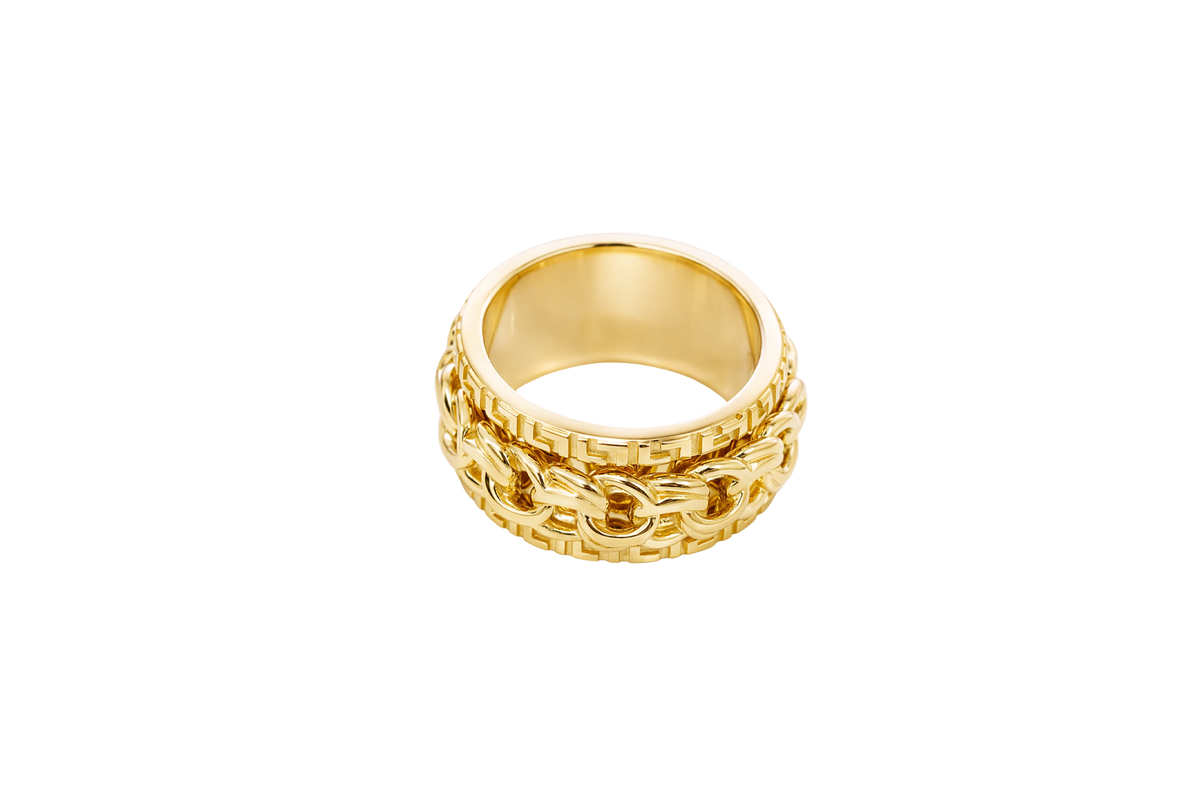 14KT Gold Ring Men's Band Mini Chino Spinner Greek