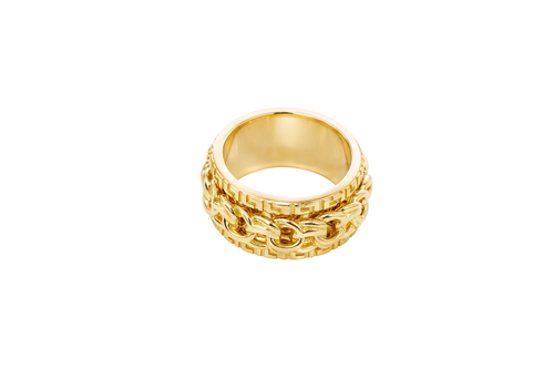 14KT Gold Ring Men's Band Mini Chino Spinner Greek