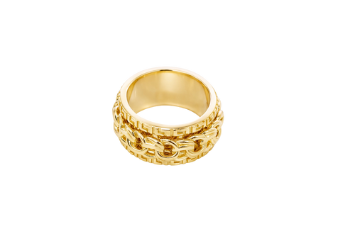 14KT Gold Ring Men's Band Mini Chino Spinner Greek