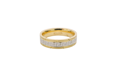 14KT Gold Ring Unisex Solid Flat Two Tone Greek White Gold Center with Designer Screw Border 6mm