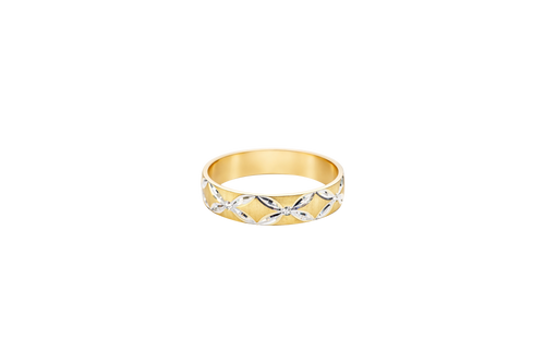 14KT Gold Ring Unisex Solid Six Two Tone 4 Petal Etched Flowers