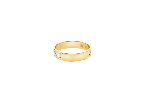 14KT Gold Ring Unisex Solid Six Two Tone 4 Petal Etched Flowers