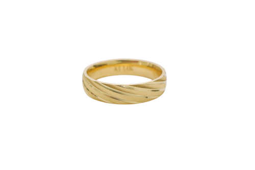 14KT Gold Ring Unisex Solid Domed Diagonal Plain Matt / Glossy Etched Twisted Stripes Band 6mm