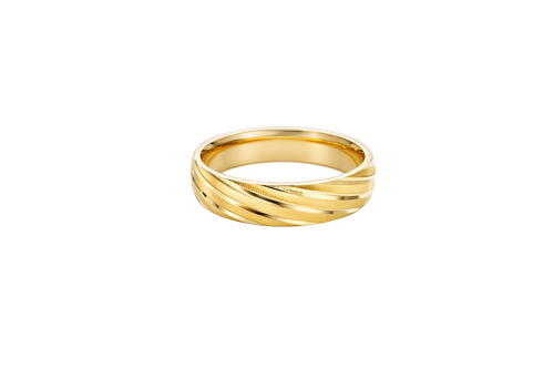 14KT Gold Ring Unisex Solid Domed Diagonal Plain Matt / Glossy Etched Twisted Stripes Band 6mm