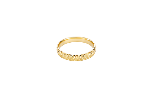 14KT Gold Ring Unisex Solid Domed Diamond Cut Pineapple Print Band with Plain Polished Border 4mm