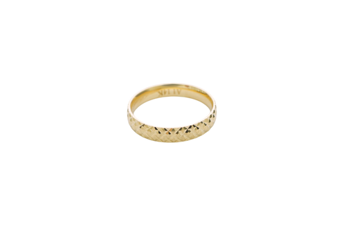 14KT Gold Ring Unisex Solid Domed Diamond Cut Pineapple Print Band with Plain Polished Border 4mm