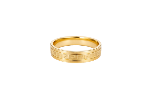 14KT Gold Ring Unisex Solid Greek Center Plain Matt Finish Borders Band