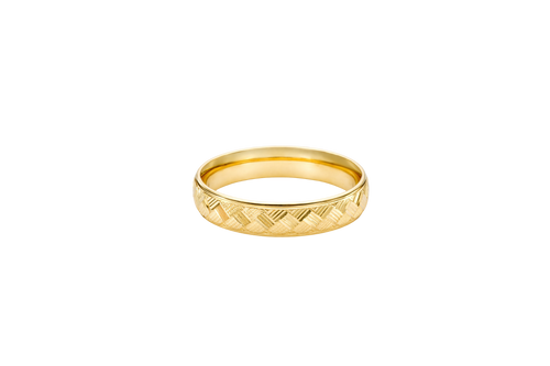 14KT Gold Ring Unisex Solid Domed Parquet Print Plain Border Band 5mm