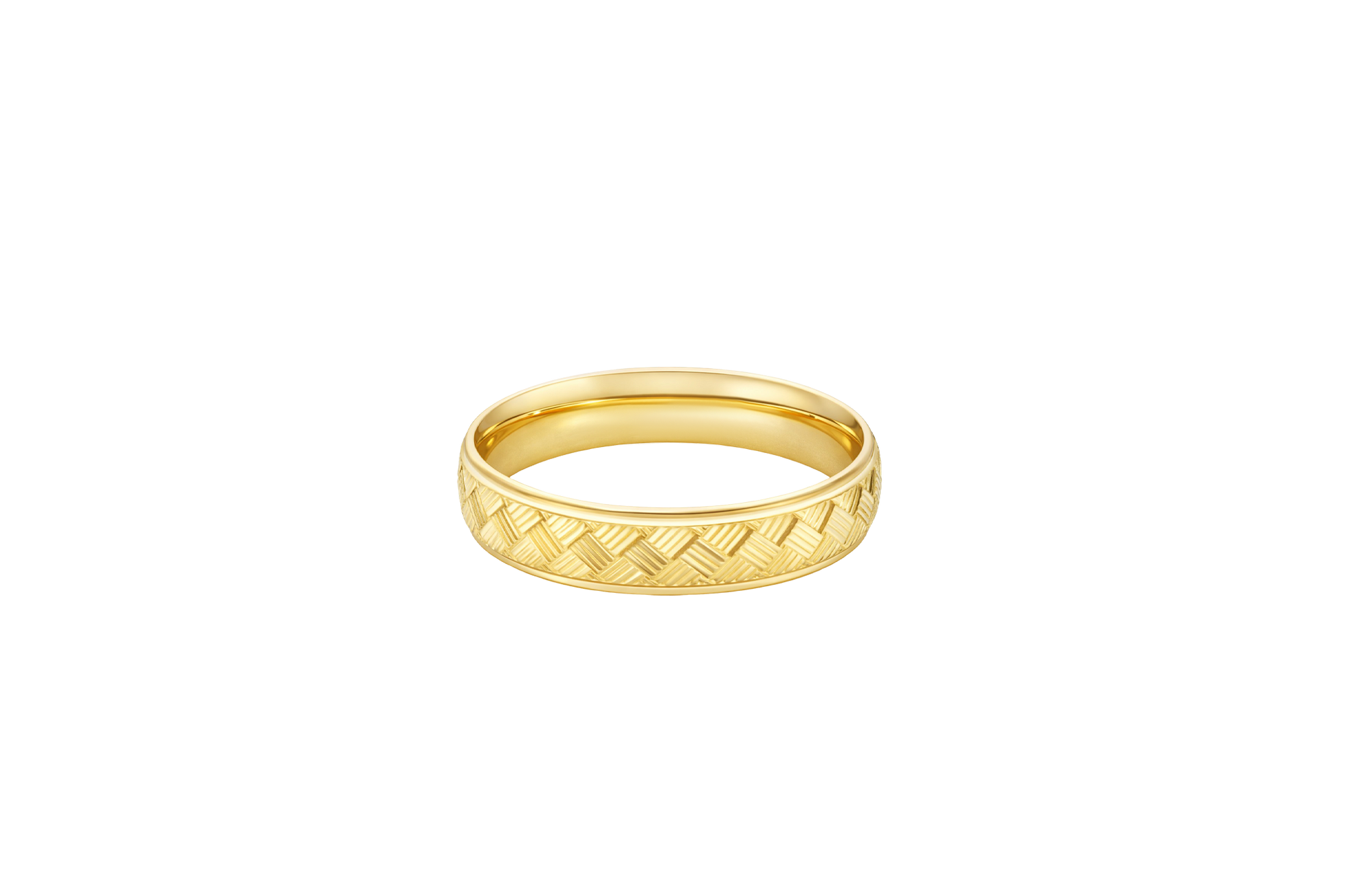 14KT Gold Ring Unisex Solid Domed Parquet Print Plain Border Band 5mm