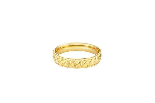 14KT Gold Ring Unisex Solid Domed Parquet Print Plain Border Band 5mm