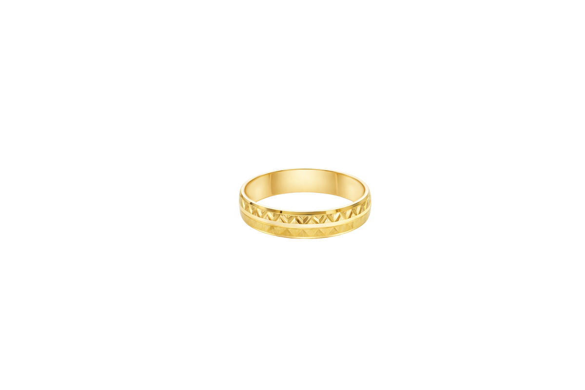 14KT Gold Ring Unisex Solid Zig Zag Print Plain Stripe Center Band