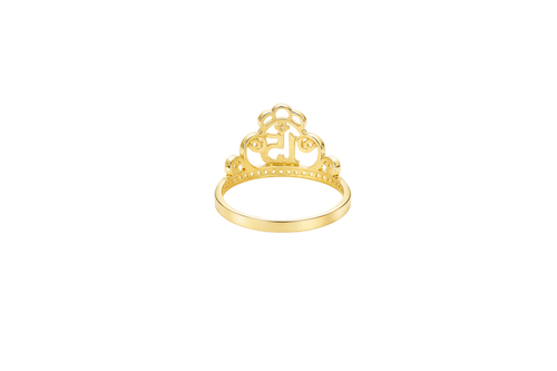14KT Gold Ring Women's Quinceanera Tiara "15" Five Round White CZ Stones and White CZ Stones Band