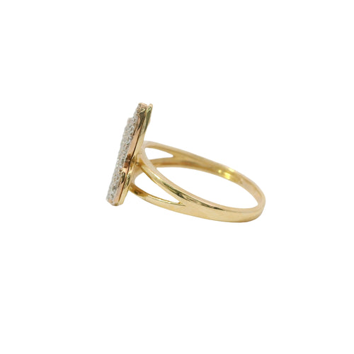 14KT Gold Ring Women's Two Tone Butterfly Shape with White CZ Stones Outline and Plain Split Band