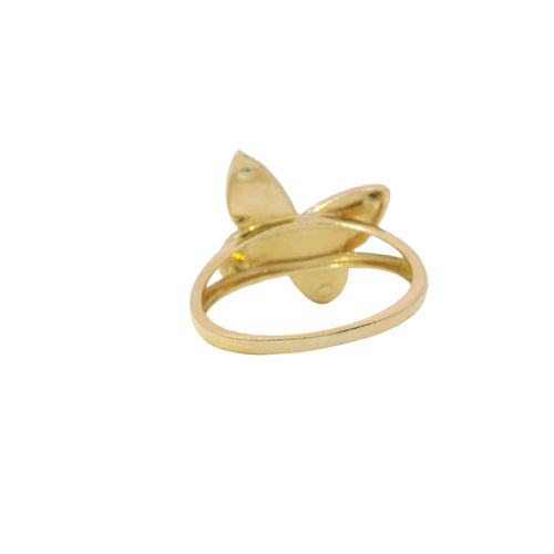 14KT Gold Ring Women's Two Tone Butterfly Shape with White CZ Stones Outline and Plain Split Band
