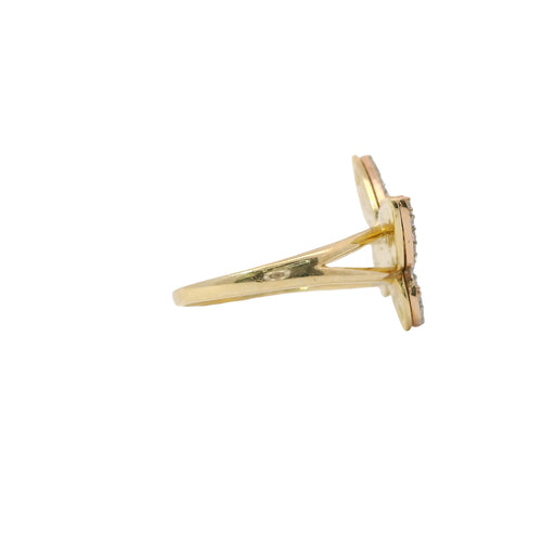 14KT Gold Ring Women's Two Tone Butterfly Shape with White CZ Stones Outline and Plain Split Band