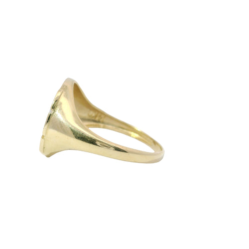 14KT Gold Ring Women's Two Tone Round Medusa Head Center with White CZ Stones Background and Greek Border on Each Side Plain Band