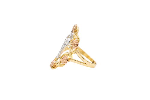 14KT Gold Ring Women's Tri Tone Roses St Jude Spilt Band