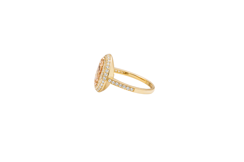 14KT Gold Ring Women's Round Two Tone Virgin Mary White CZ Center with Plain Border White CZ Stone Edge and Band