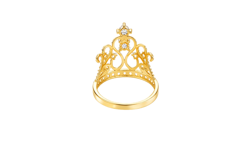 14KT Gold Ring Women's Royal Tiara with Two White CZ Center Top Stones and Six White CZ Side Stones and CZ Stone Band