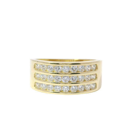14KT Gold Ring Women's Three Row Channel Set White CZ Stone Band