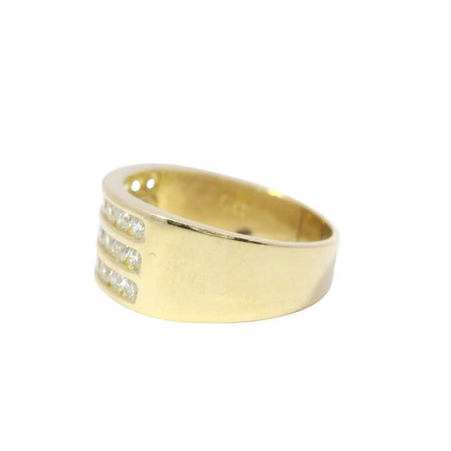 14KT Gold Ring Women's Three Row Channel Set White CZ Stone Band