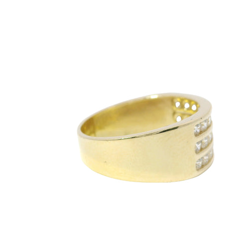 14KT Gold Ring Women's Three Row Channel Set White CZ Stone Band