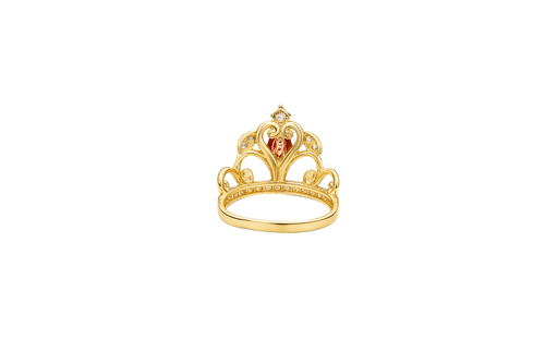 14KT Gold Ring Women's Tri Tone Virgin Mary with Five White CZ Stone Tiara and Plain White Gold Band