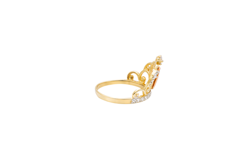 14KT Gold Ring Women's Tri Tone Virgin Mary with Five White CZ Stone Tiara and Plain White Gold Band