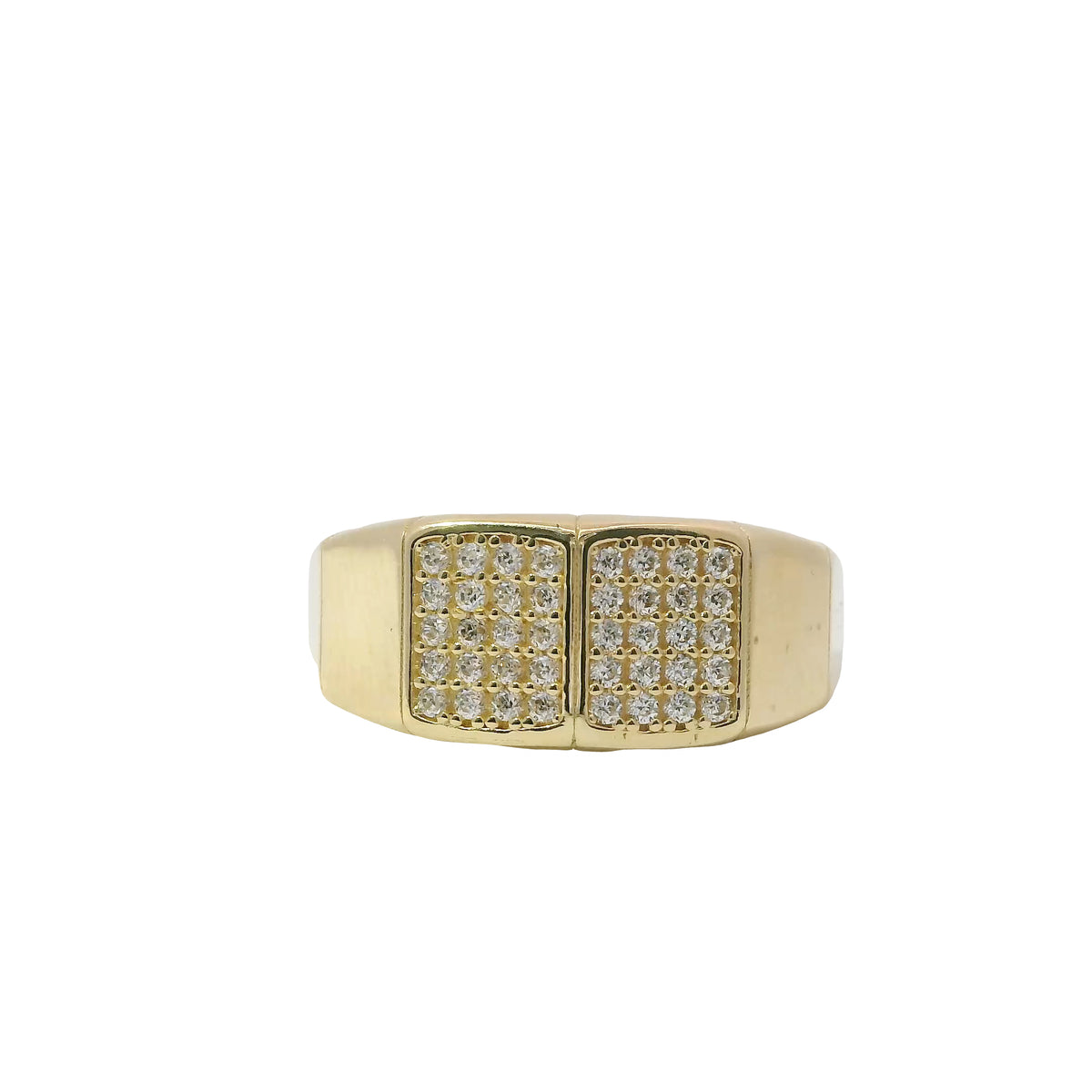 14KT Gold Ring Women's Octagon Bolt Band with Two Sections of White CZ Stones