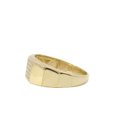 14KT Gold Ring Women's Octagon Bolt Band with Two Sections of White CZ Stones