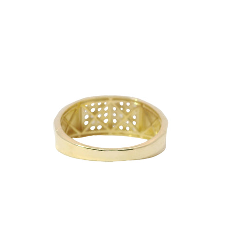 14KT Gold Ring Women's Octagon Bolt Band with Two Sections of White CZ Stones