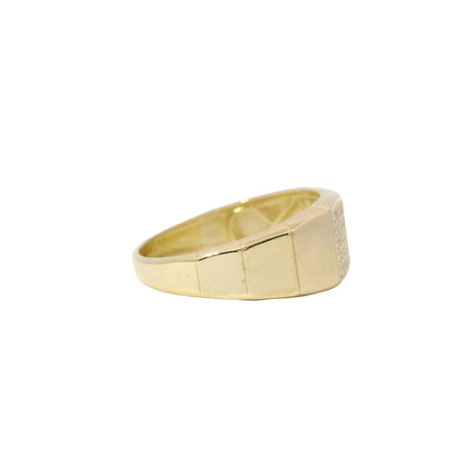 14KT Gold Ring Women's Octagon Bolt Band with Two Sections of White CZ Stones