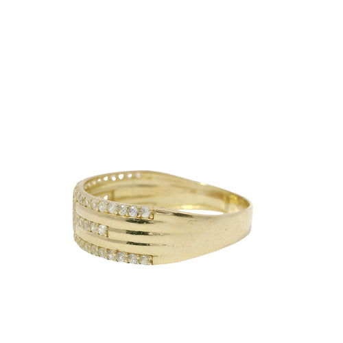 14KT Gold Women's Ring Plain Rectangle Center White CZ Stone Border with White CZ Stone Belt White CZ Stones Upper/Lower Border of Band