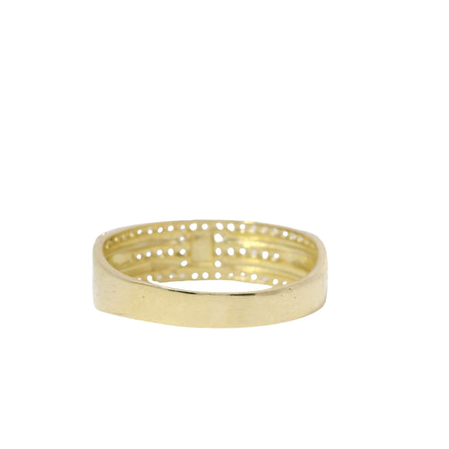 14KT Gold Women's Ring Plain Rectangle Center White CZ Stone Border with White CZ Stone Belt White CZ Stones Upper/Lower Border of Band