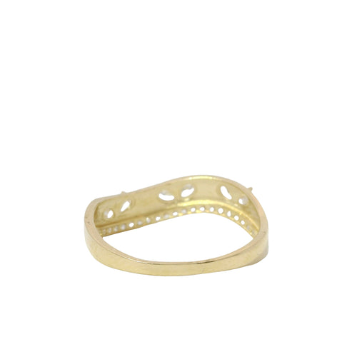 14KT Gold Ring Women's Wavy Band with Six Pear CZ Stones and One Row White CZ Stone Border