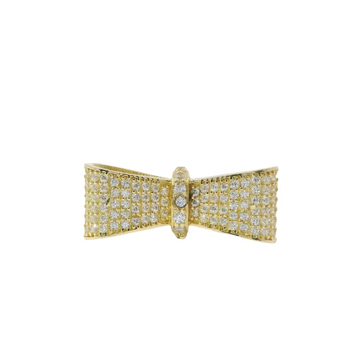 14KT Gold Ring Women's White CZ Stones Bow Shape with Plain Borders and Band