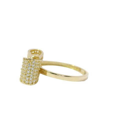 14KT Gold Ring Women's White CZ Stones Bow Shape with Plain Borders and Band